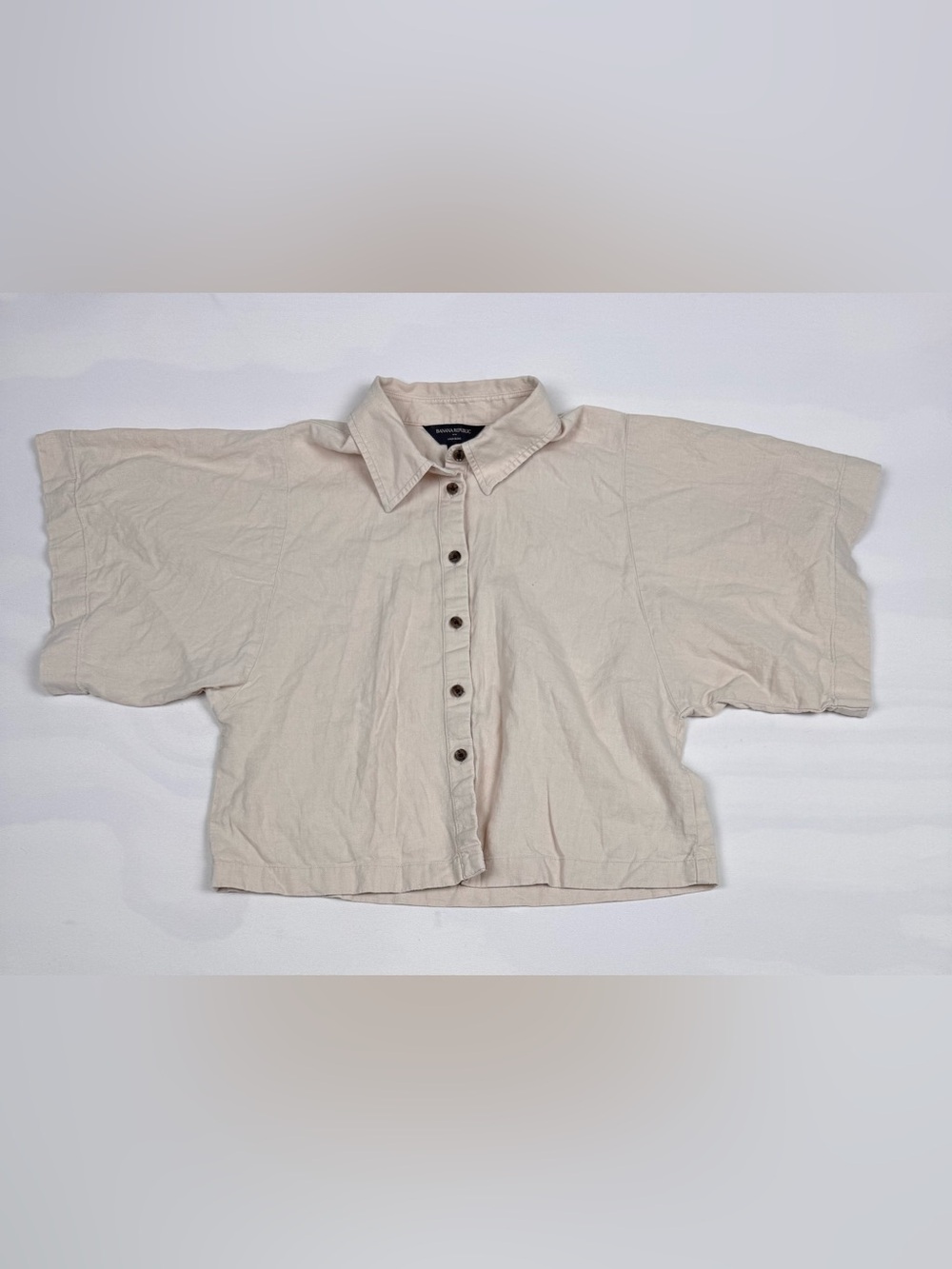 Banana Republic Linen-Blend Resort Boxy Button Up Shirt Oyster Pearl Women’s XS